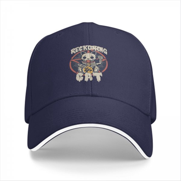 Black Baseball Cap With Reckoning Cat Skeleton Pentagram Art