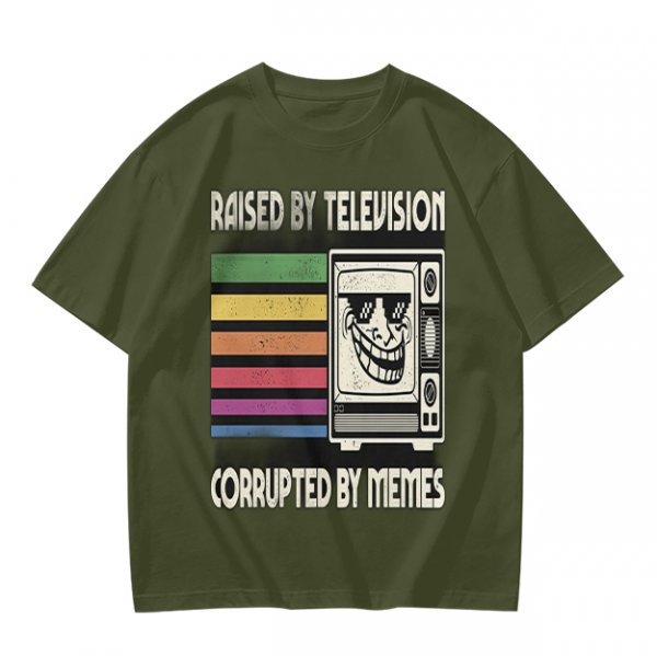 Raised by Television Corrupted by Memes Retro Graphic T-Shirt