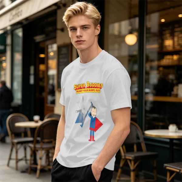 Olive T-Shirt With Super Buddies Superman Parody Print