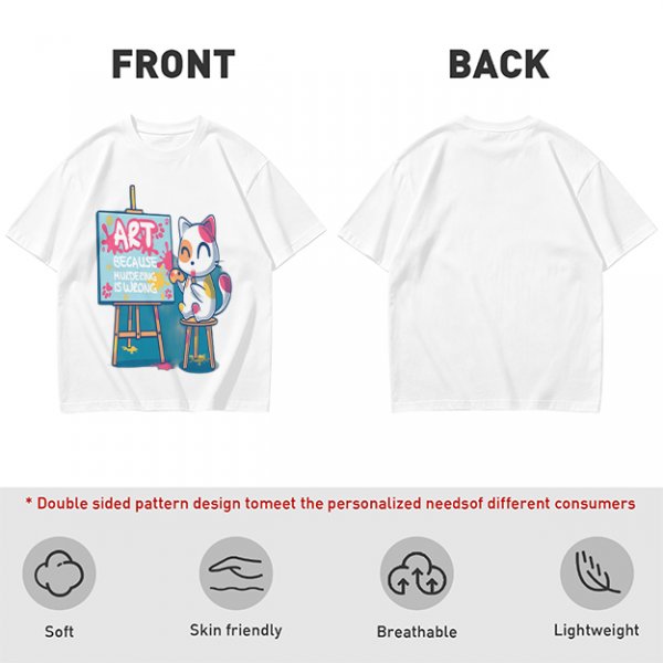 Olive T-Shirt With Cute Artist Cat Art Because Murder Is Wrong Print