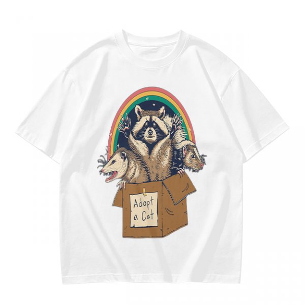 Olive T-Shirt With Raccoon Opossum Adopt A Cat Rainbow Print