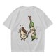 Olive T-Shirt With Cartoon Coffee Mug And Wine Bottle Print