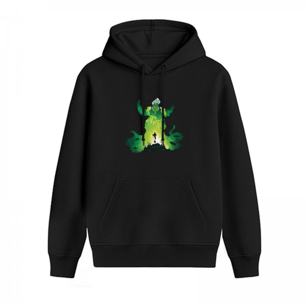 Black Hoodie With Green Ghostly Villain Graphic Print