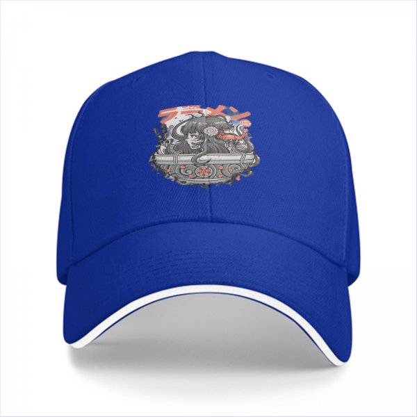Black Baseball Cap With Japanese Ramen Themed Graphic Print