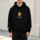 Black hoodie with a cartoon cat breaking out of sarcasm design