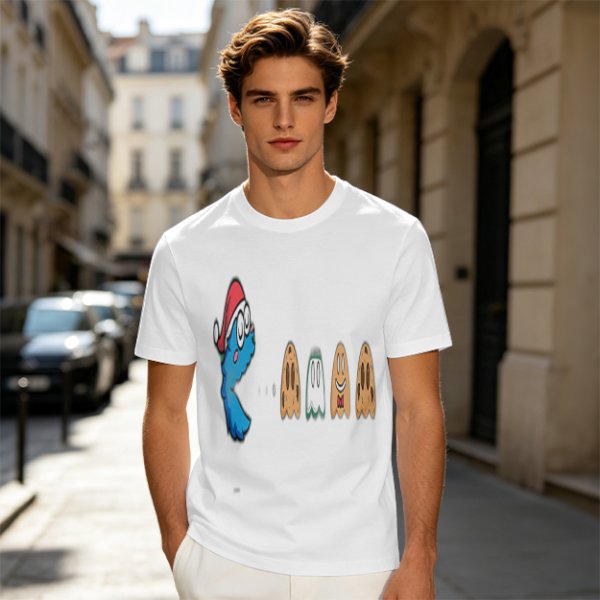 Olive T-Shirt With Blue Monster And Ghost Graphic Print