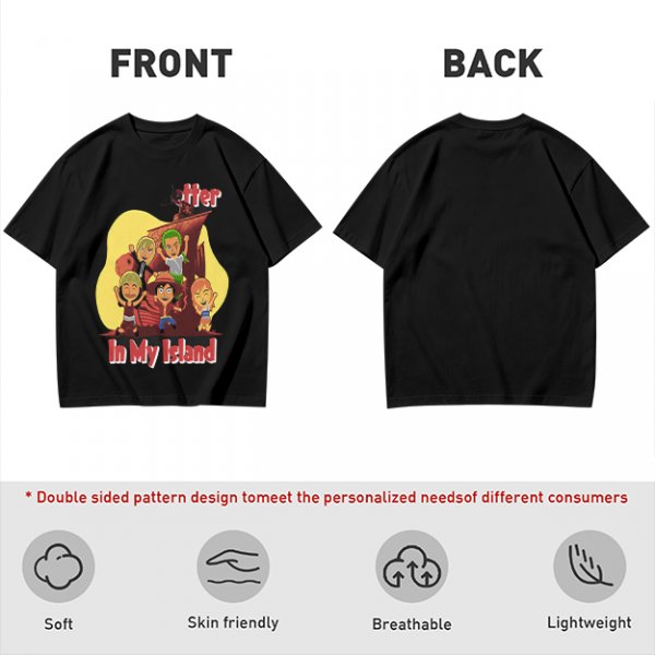 Olive T-Shirt With One Piece Anime Crew 'In My Island' Print