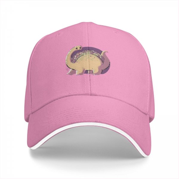 Black Baseball Cap With Cute Taco Dinosaur Graphic Print