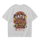 Olive graphic t-shirt with cats and coffee heart quote
