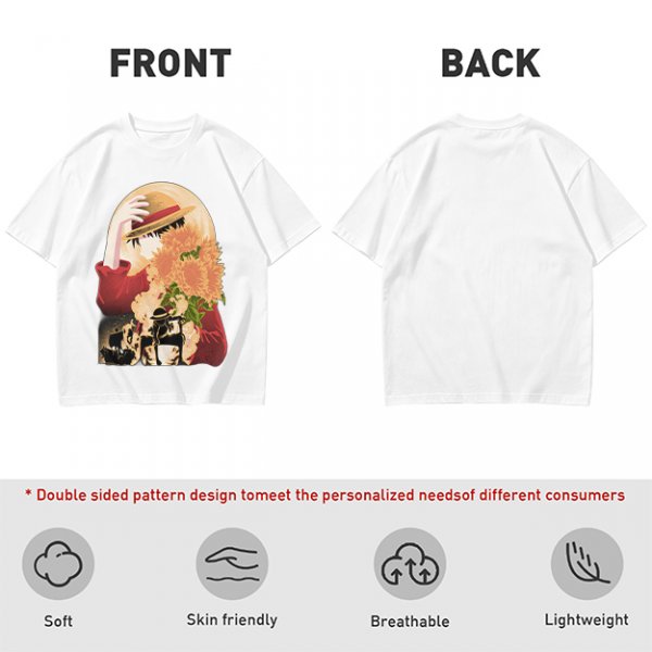 Olive anime graphic t-shirt with straw hat and sunflowers