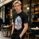 Olive T-Shirt with Whimsical Fantasy Character and Floral Art Print