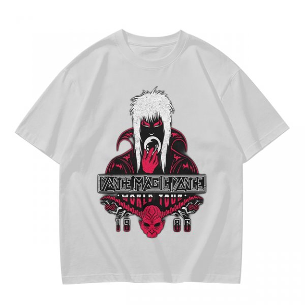 Olive graphic tee with dark fantasy character and tour print