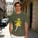 Olive Green T-Shirt With Whimsical Yellow Girl Graphic Print