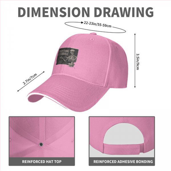 Black baseball cap with 'Everything is Terrible' skeleton graphic