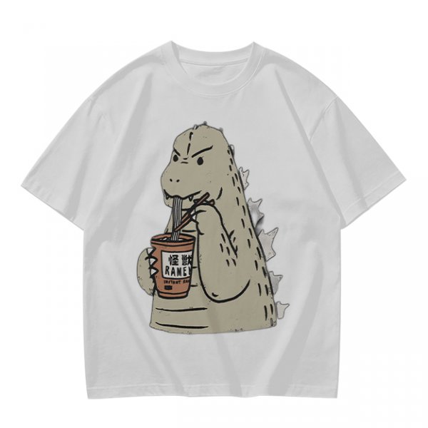 Olive T-Shirt Featuring Godzilla Eating Ramen