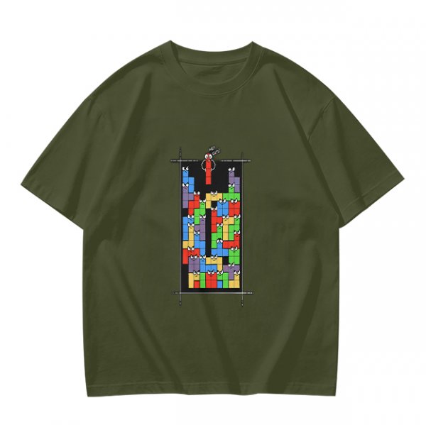 Olive T-Shirt With Tetris Block Character Print