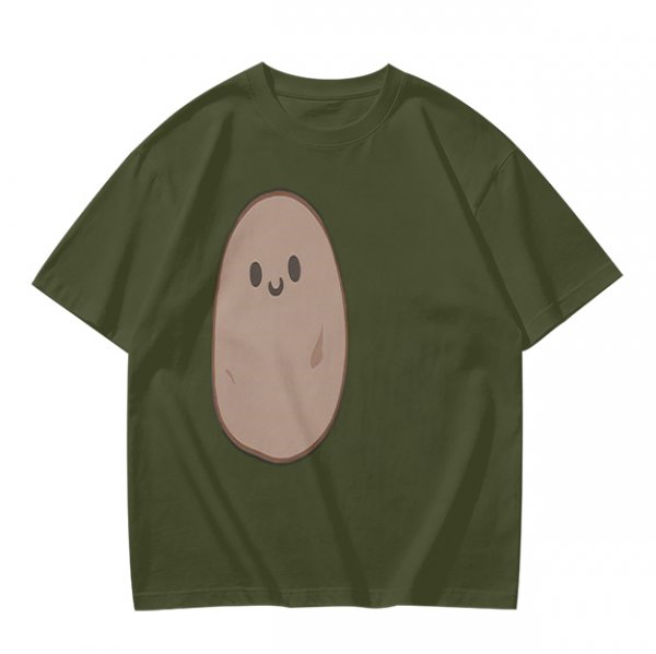 Olive Green T-Shirt With Cute Smiling Potato Graphic
