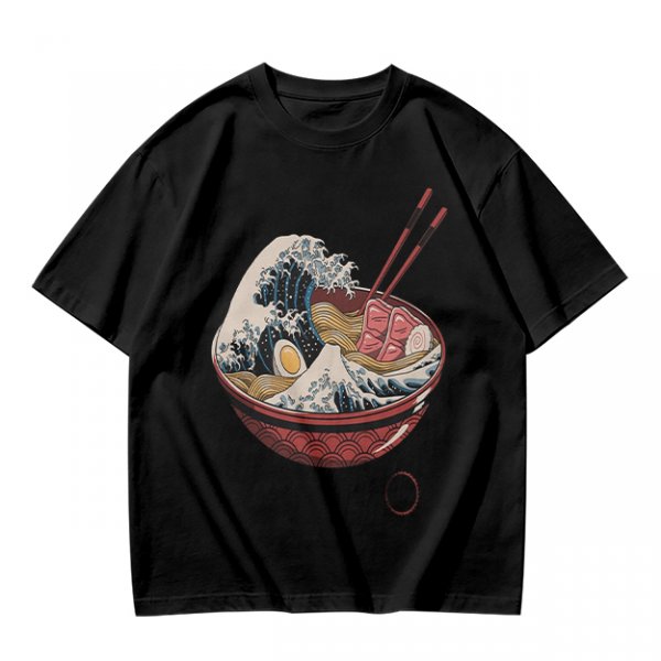 Olive T-Shirt Featuring The Great Wave Off Kanagawa Ramen Bowl Art