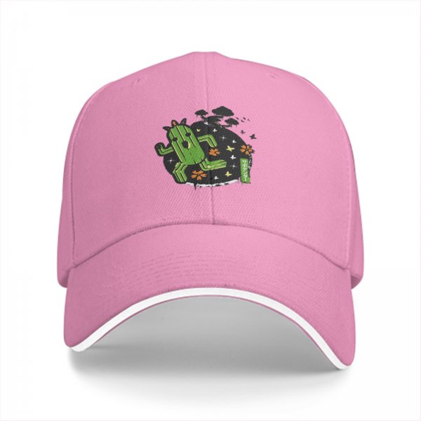 Black baseball cap with running cactus graphic design