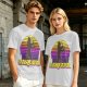 Saxsquatch Bigfoot Playing Saxophone Retro Sunset T-Shirt