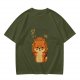 Olive green t-shirt with grumpy fox offering a hug graphic