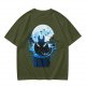 Olive T-Shirt Featuring Dragon Silhouette Under Full Moon