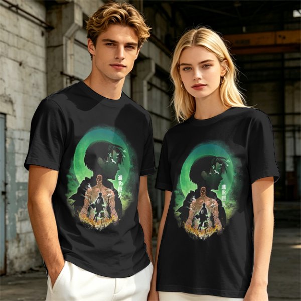 Attack on Titan layered silhouette graphic olive t-shirt