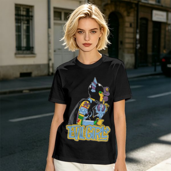 Olive T-shirt with Evil Girl Graphic Print