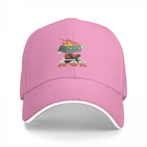 Black baseball cap with 'Gonna Be A-OK' and flaming cassette character