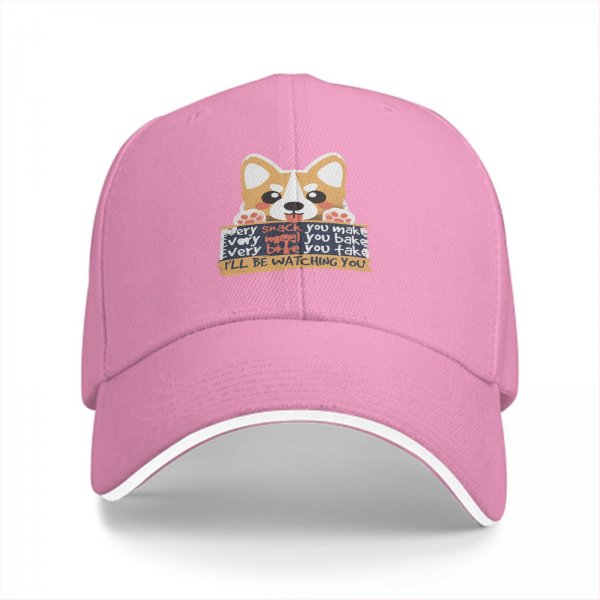 Black baseball cap with corgi dog and 'I'll Be Watching You' snack quote