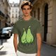 Olive Green T-Shirt With Two Cartoon Pears In Love Graphic