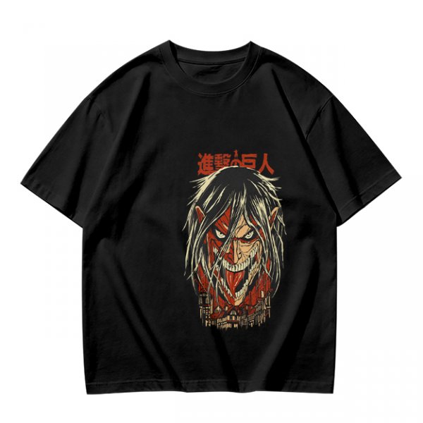 Olive green anime t-shirt with Attack on Titan printed design