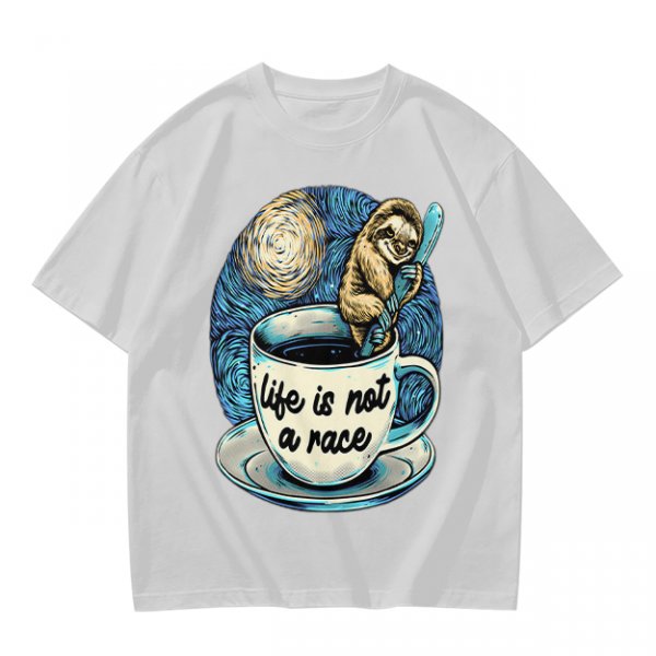 Life Is Not A Race Sloth Coffee Starry Night T-Shirt