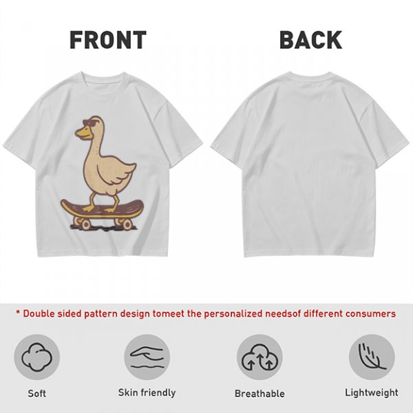 Olive T-Shirt Featuring a Cool Duck Wearing Sunglasses Riding a Skateboard
