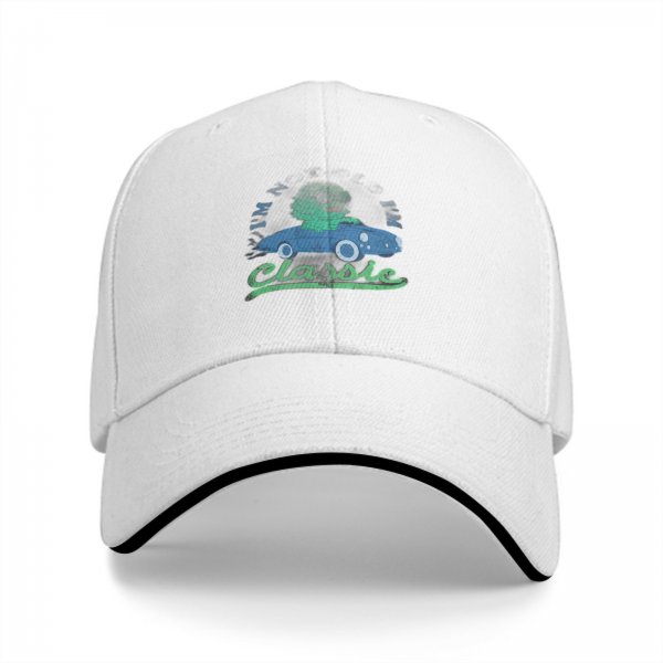 Black baseball cap with classic car and green character graphic