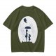 Olive T-Shirt With Moon Silhouette Of Two Children And Umbrella