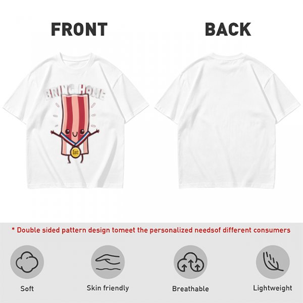 Olive T-Shirt With Cartoon Bacon Champion Medal Print