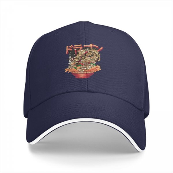 Black Baseball Cap with Ramen Dragon Japanese Art Print