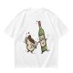Olive T-Shirt With Cartoon Coffee Mug And Wine Bottle Print