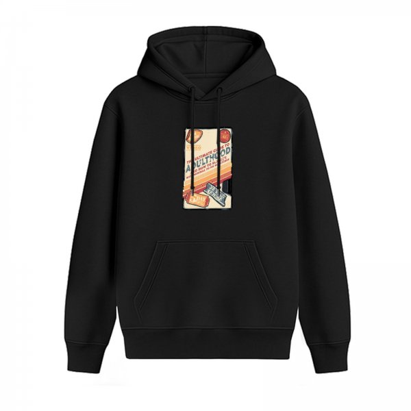 Black Hoodie With Retro Adulthood Graphic Print