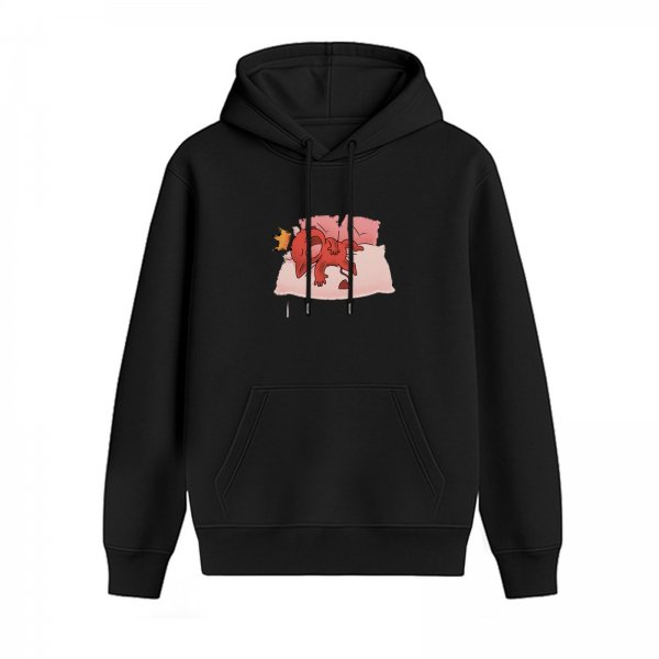Black hoodie with a sleeping red dragon graphic design