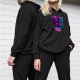 Black hoodie with neon cyberpunk girl squad graphic print