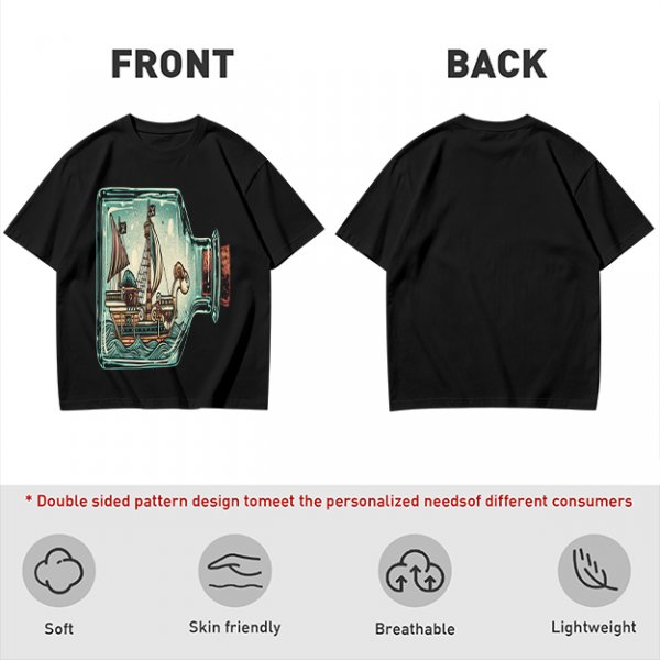 Olive T-Shirt With Pirate Ship In Glass Jar Artwork