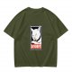 Olive T-shirt with Disobey Cat Grooming Graphic Print