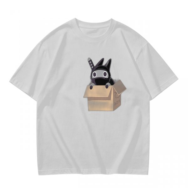 Olive Green T-Shirt With Ninja Cat In Cardboard Box Graphic