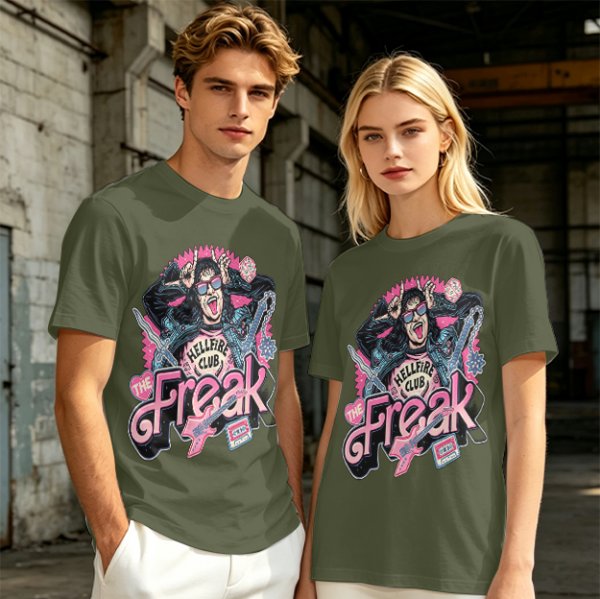 Olive Graphic T-Shirt with The Freak Hellfire Club Rock Print