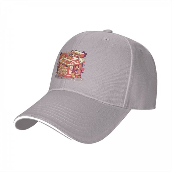 Black Baseball Cap with Cute Kawaii Supermarket Graphic Print