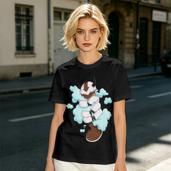 Olive Green T-Shirt With Sleeping Sky Bison On Clouds Print
