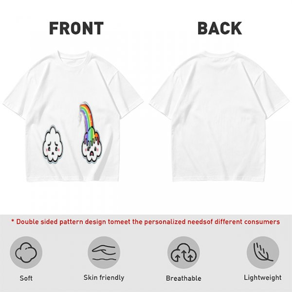 Oversized Olive T-Shirt With Sad Clouds And Rainbow Drip Graphic