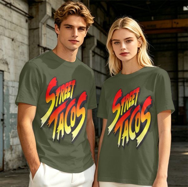 Olive Green T-Shirt With Street Tacos Gradient Graphic Print